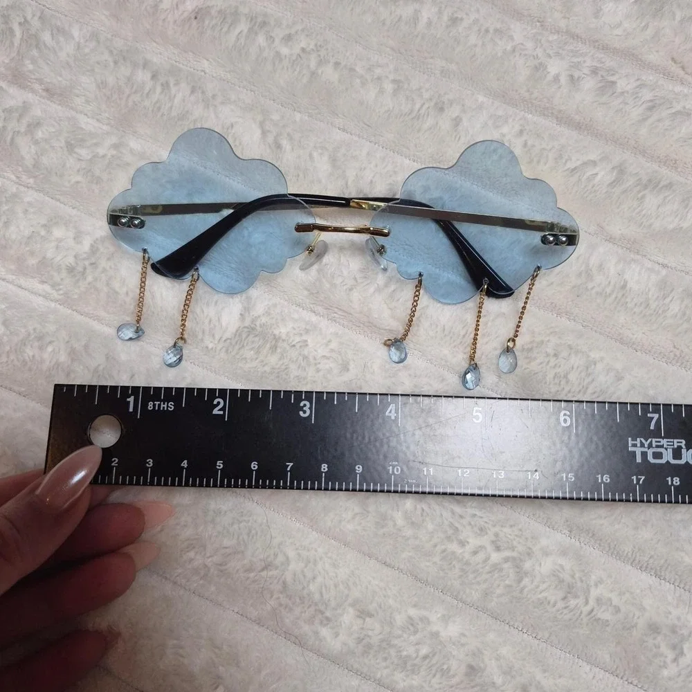 Blue Cloud Shaped Rimless Sunglasses with Raindrop‎ Charms Festival Y2K Eyewear